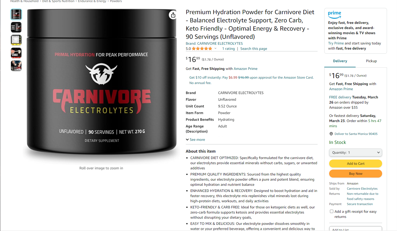 Copy of Carnivore Electrolyte listing Amazon FBA Consumable Product - Carnivore Electrolyte