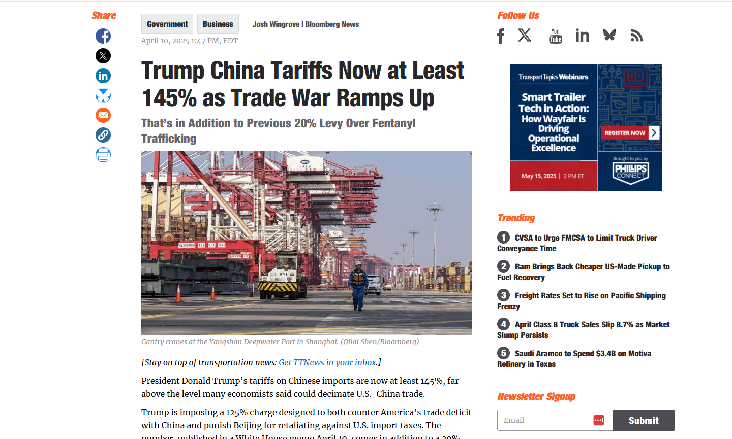 tariff article Trump's New Tariff at 145% news article