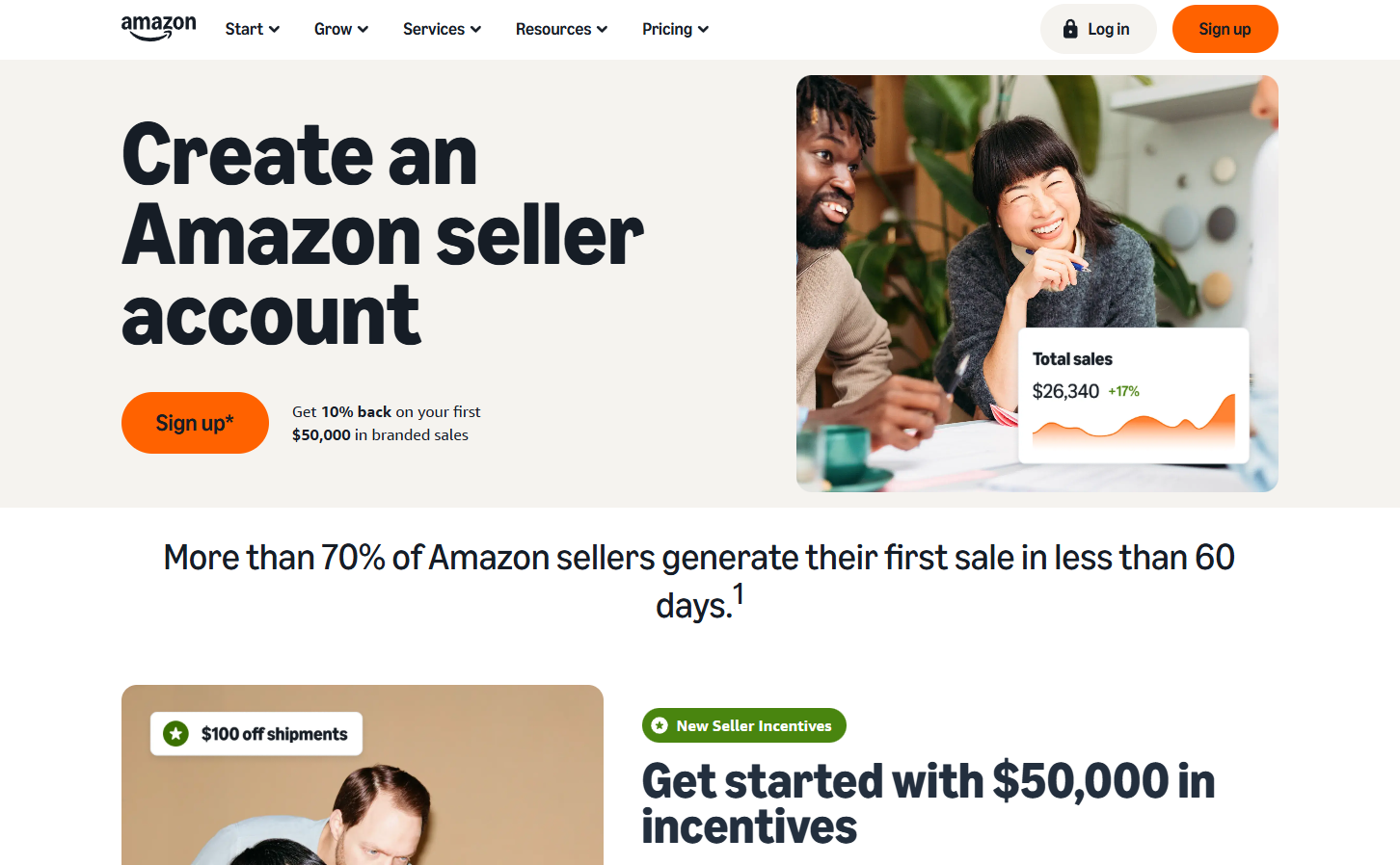 Amazon Seller Central account dashboard interface for selling on Amazon business