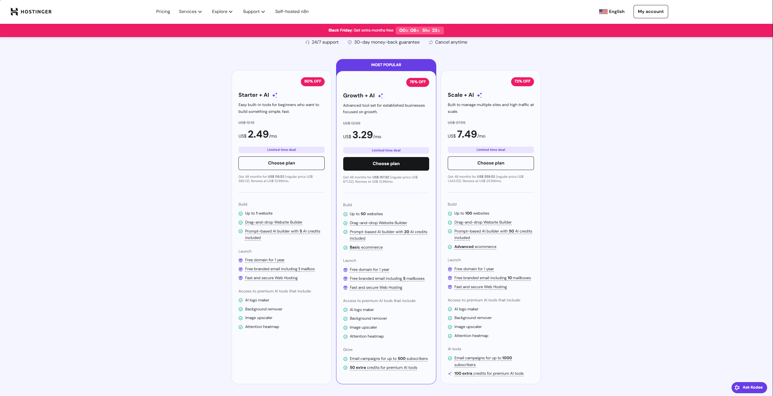 Hostinger business plan pricing comparison for Amazon Affiliate site