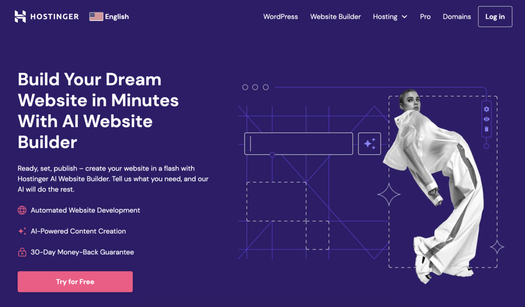 Hostinger AI website builder dashboard displaying intuitive interface