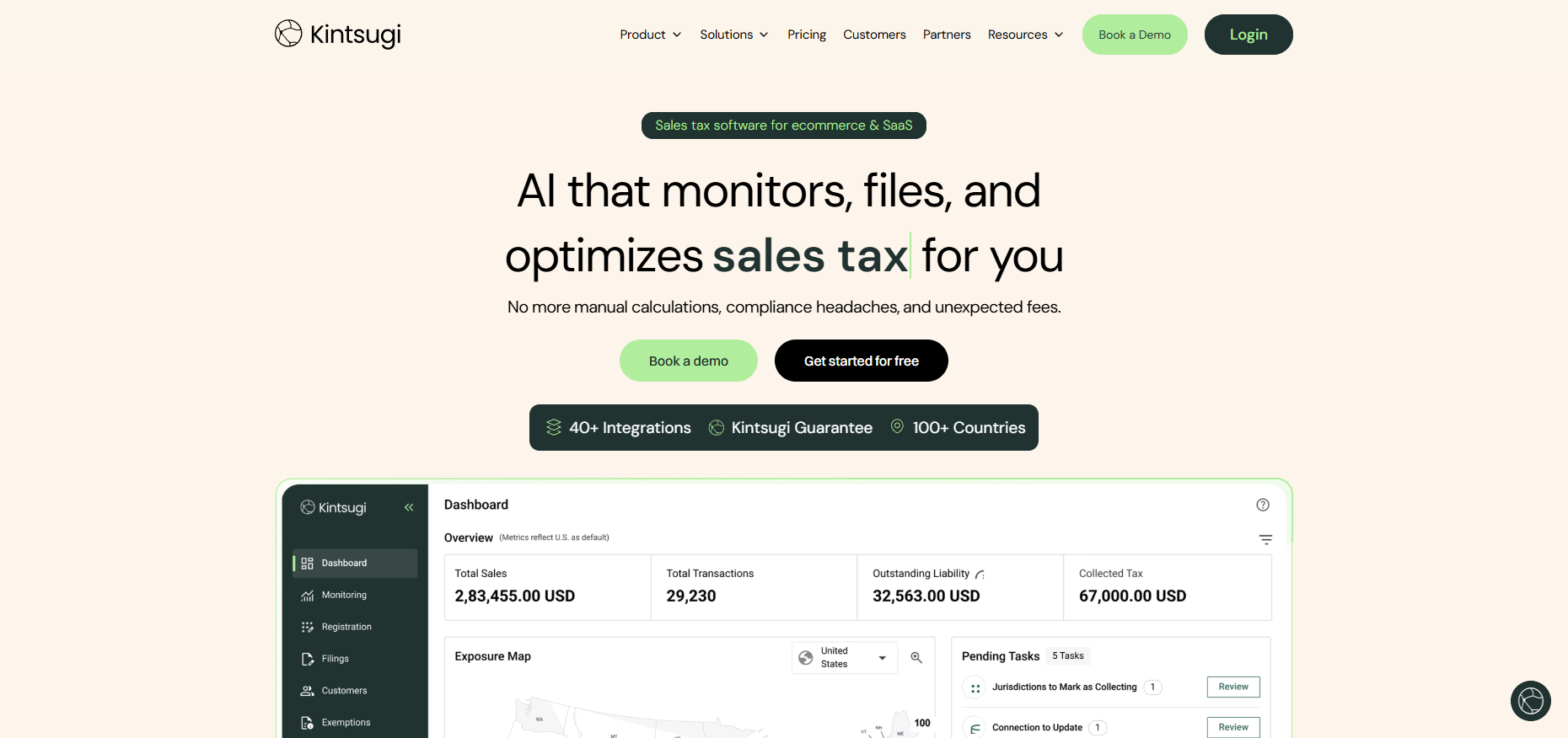 Sales tax compliance dashboard showing clean financial data across all channels