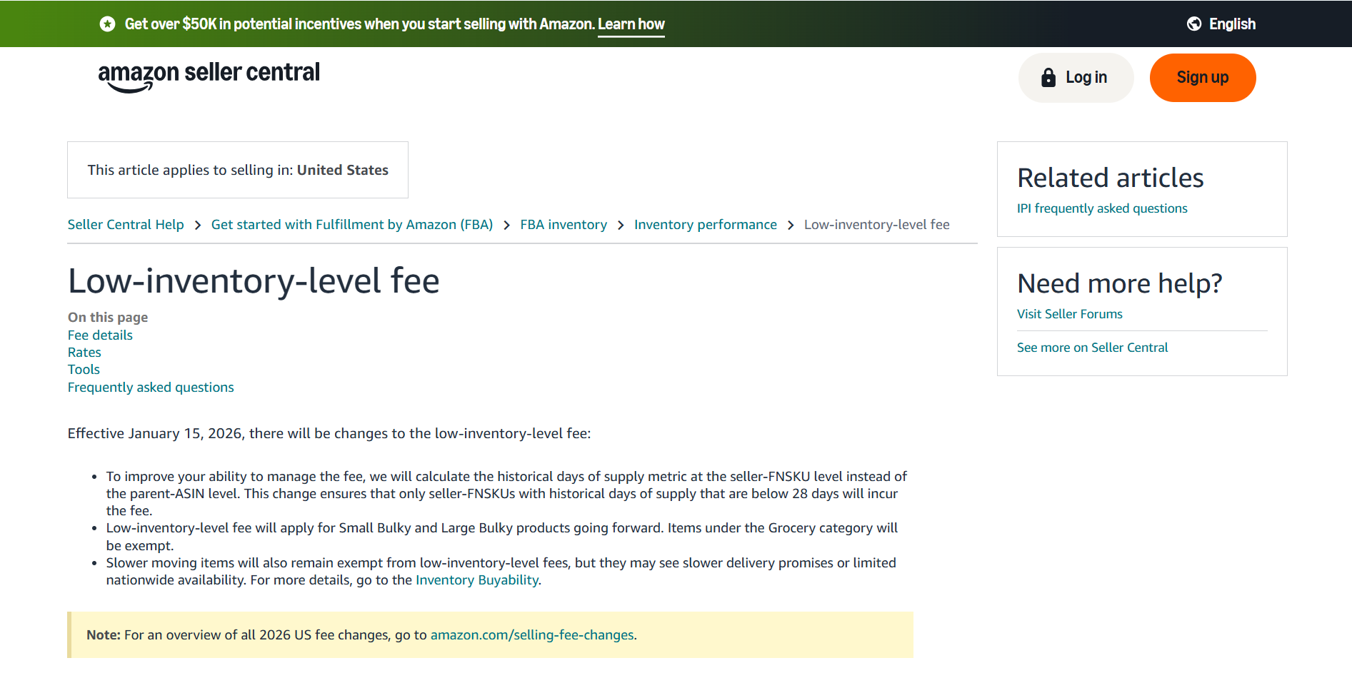 Low inventory level fee