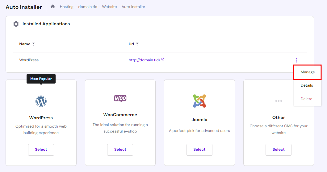 Installing WordPress through a hosting dashboard