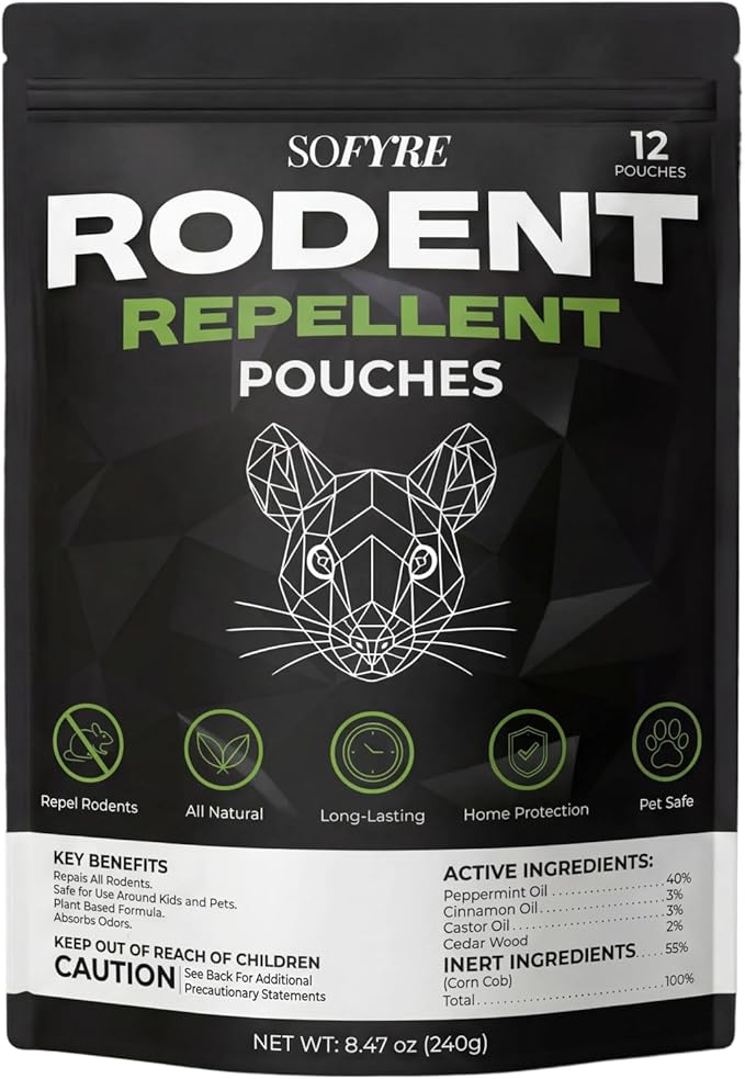 Rodent repellent pouch Amazon FBA product featured in an article about product opportunities, showing a black pest repellent package