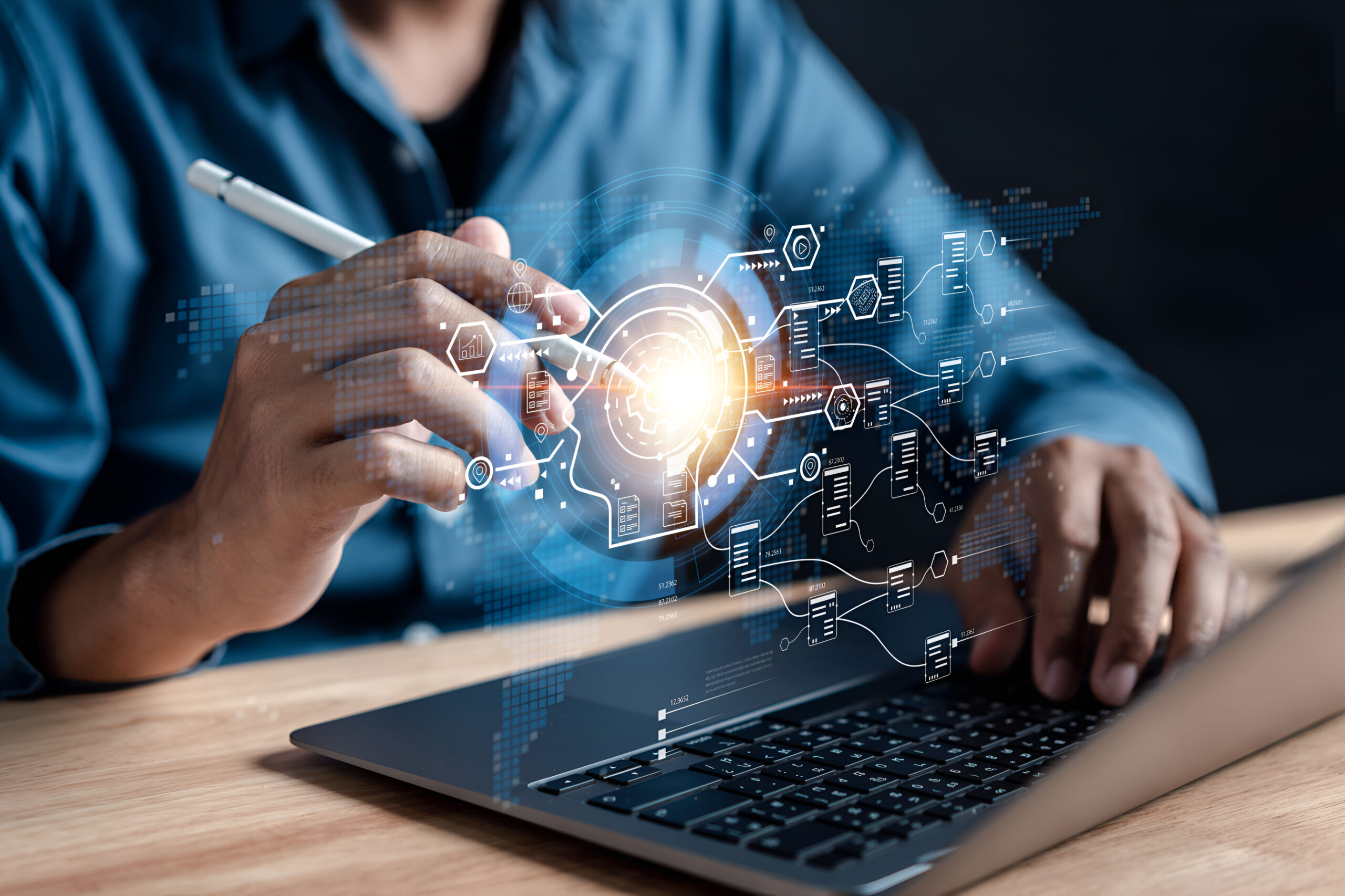 Businessman using ai technology. chat bot with AI Artificial Intelligence generate. Futuristic technology, robot in online system. Business in future to invest and develop corporate concept