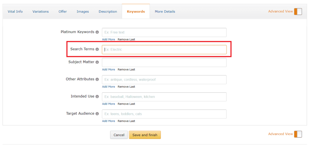 backend keywords where you put keywords that related to your product