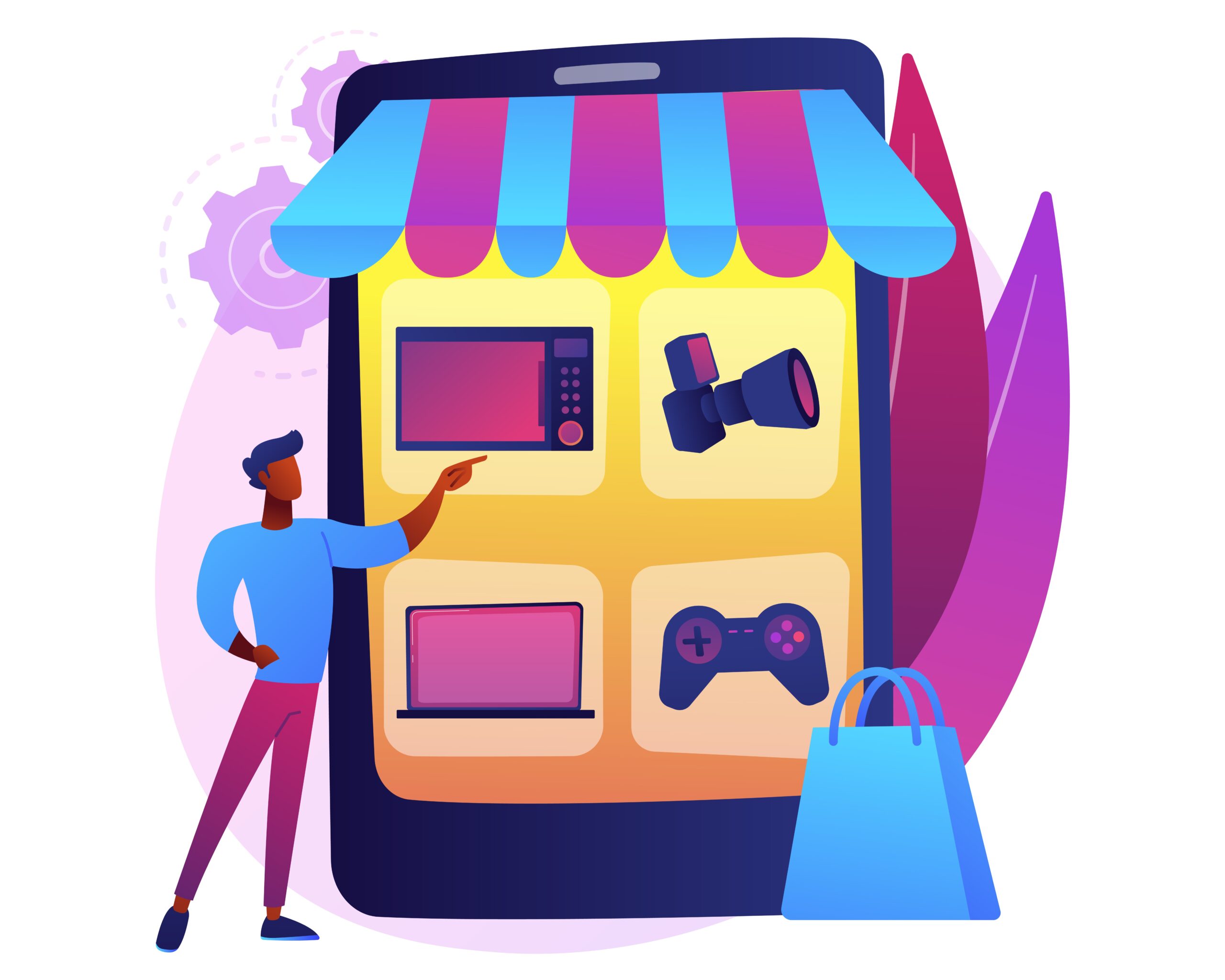 Online flea market abstract concept vector illustration. Online vintage marketplace, digital flea auction, used good ecommerce platform, second hand trade, antique internet shop abstract metaphor.