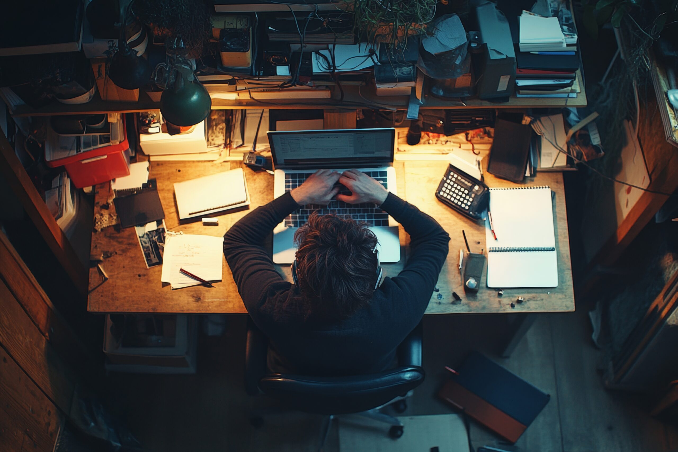 Person working late on a laptop at home to build a new e-commerce business on the side